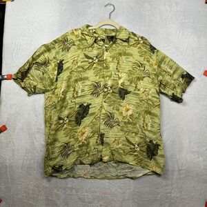 Scandia Woods Hawaiian Shirt Men's Green Floral Tropical Rayon Short Sleeve - XL